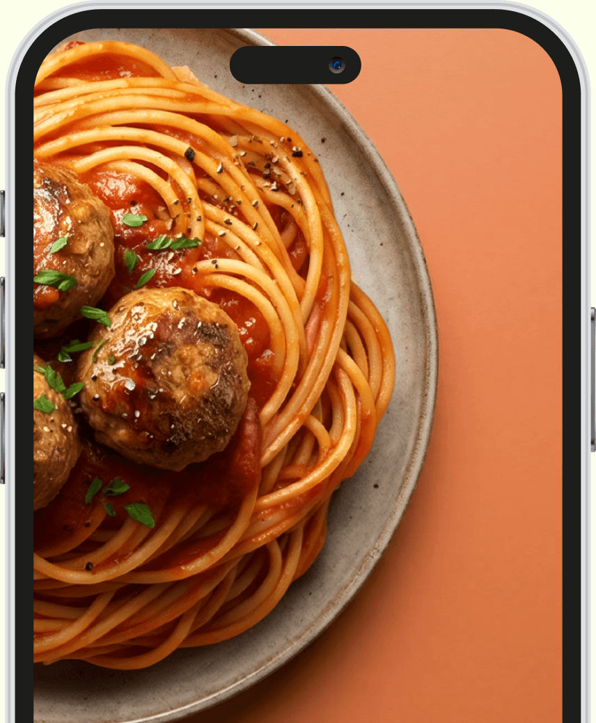 Telefoon met een gerecht in de Roots-app